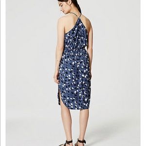 LOFT deep blue floral midi halter dress M